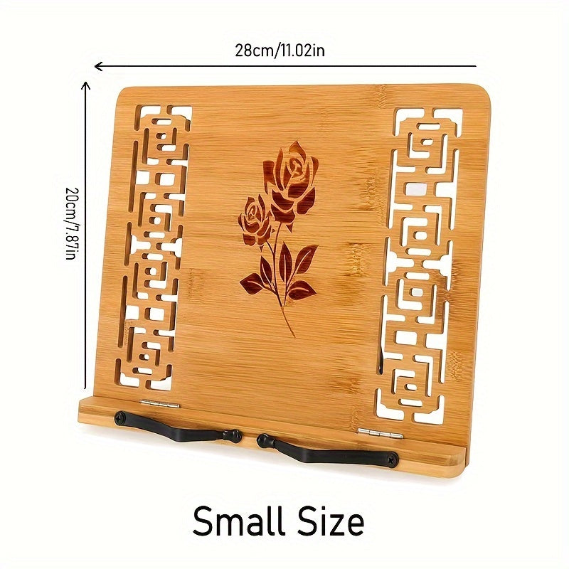 Bamboo Desktop Bookstand with Adjustable Positions and Hollow Pattern for Reading Painting and Video Viewing