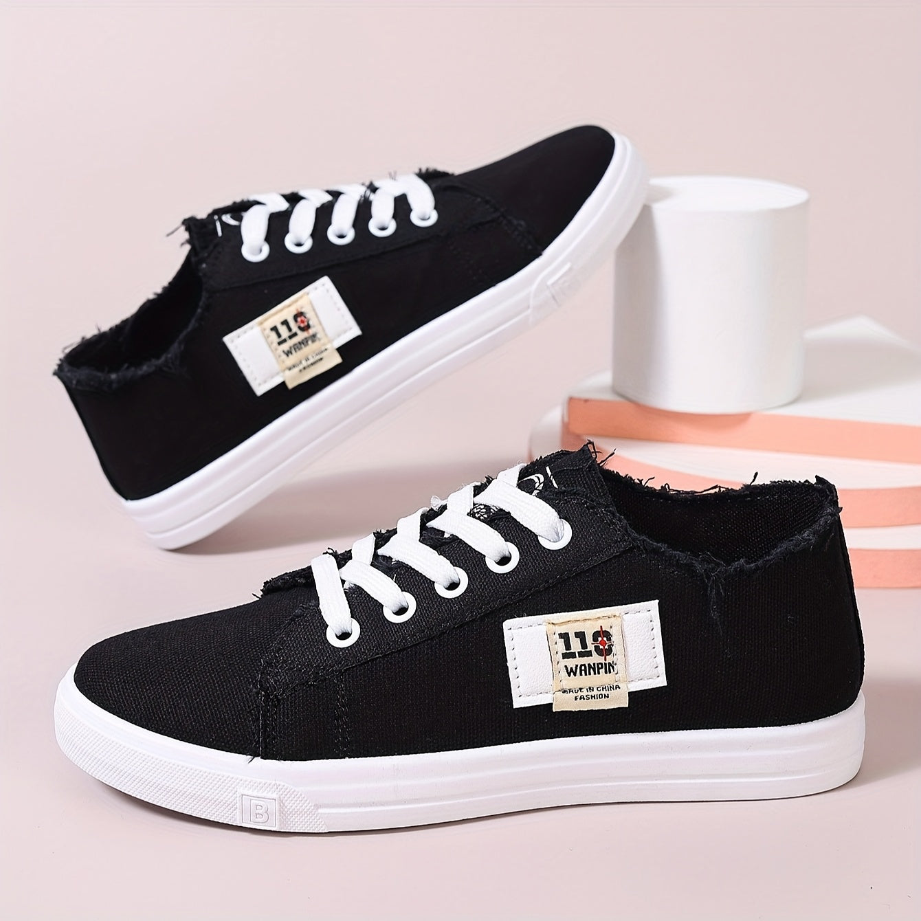 Women's Casual Slip-On Sneakers Light Blue White Black All-Season Fabric