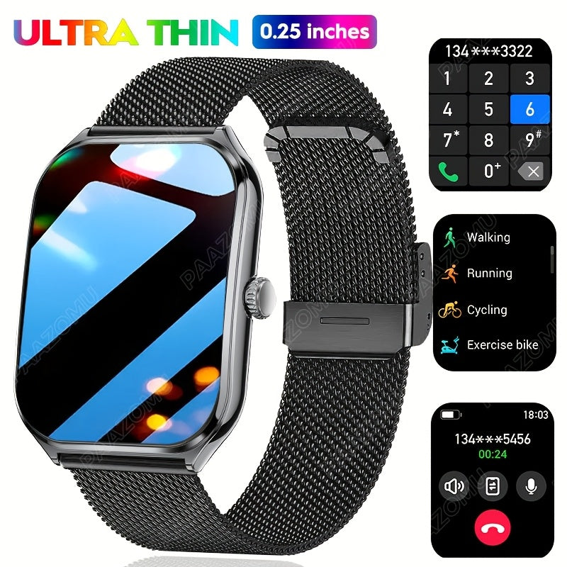 PAAZOMU Ultra-Thin AMOLED Smartwatch HD Resolutsiya, Wireless 5.2, Ko'p Sport Traker, Musiqa va Qo'ng'iroq Funktsiyalari, Qotishma Tanasi, Silikon Kamar, iPhone va Android uchun Qayta Zaryadlanadigan Batareya.