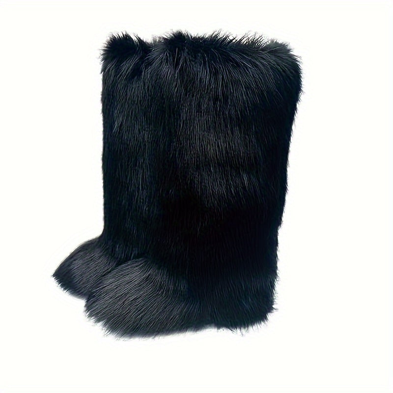 Women's Faux Fur Over-the-Knee Boots Winter Warm Fleece-Lined Black