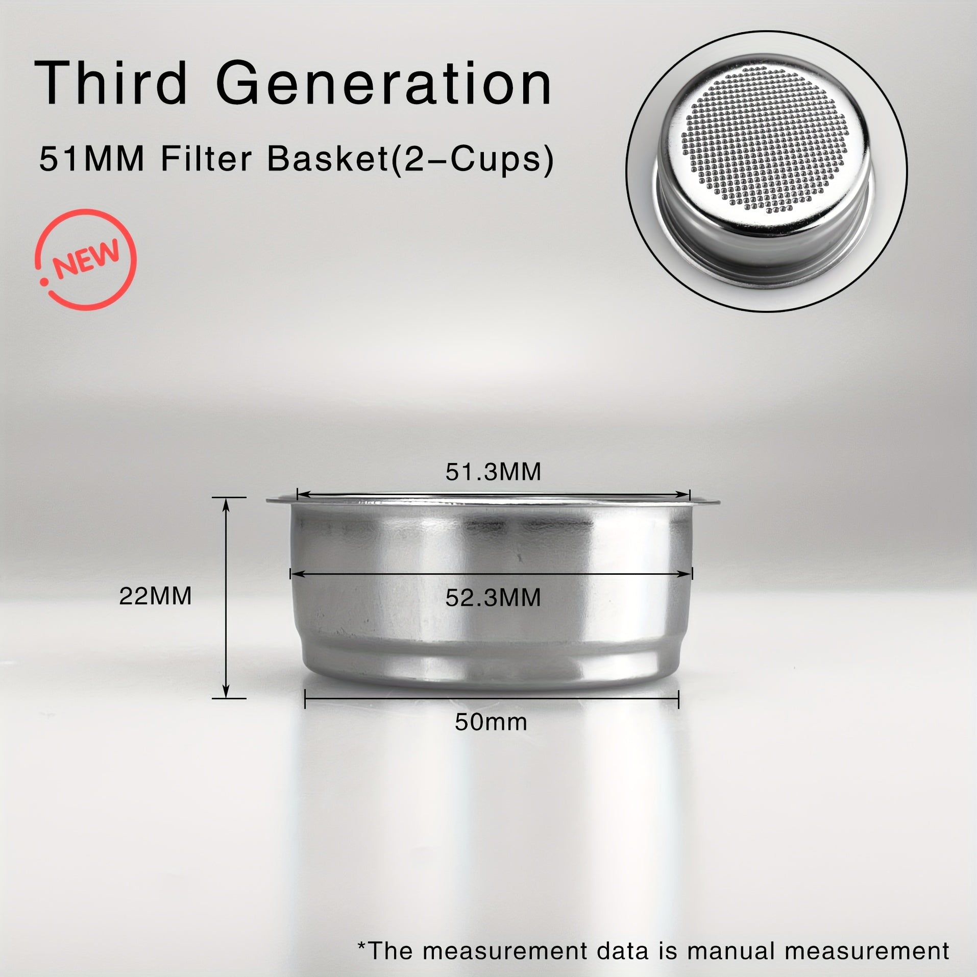 Delonghi portafilter uchun zanglamaydigan po'latdan yasalgan qahva filtr basketi, bosimsiz, 51mm, 1-chashka, 2-chashka, 4-chashka uchun mos, ko'r filtrni o'z ichiga oladi, barista asbobi