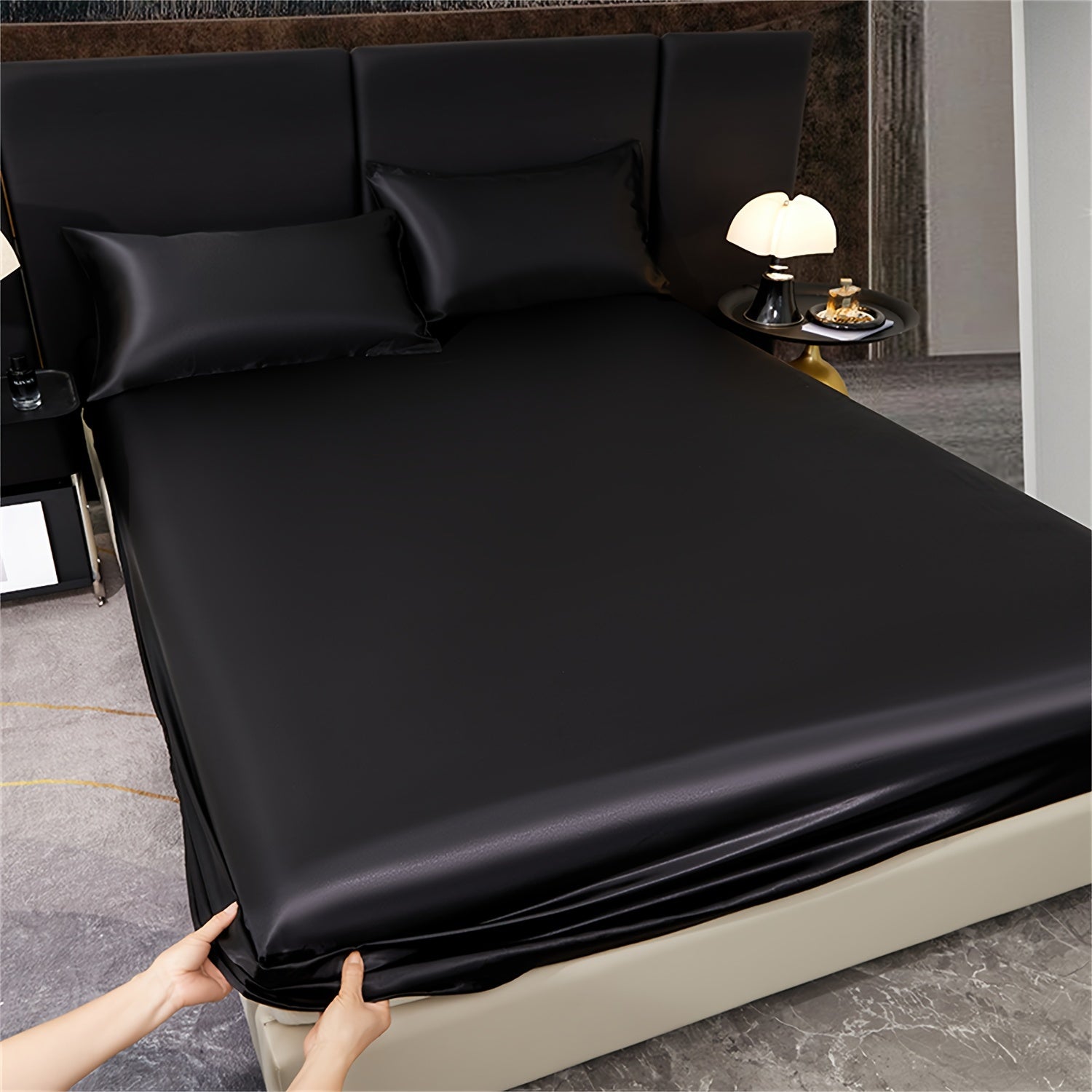 Solid Color Satin Bedding Set with Fitted Sheet and Pillowcases