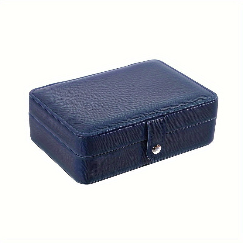 Double Layer Jewelry Box with Cross Pattern Faux Leather Velvet Interior for Watches and Accessories