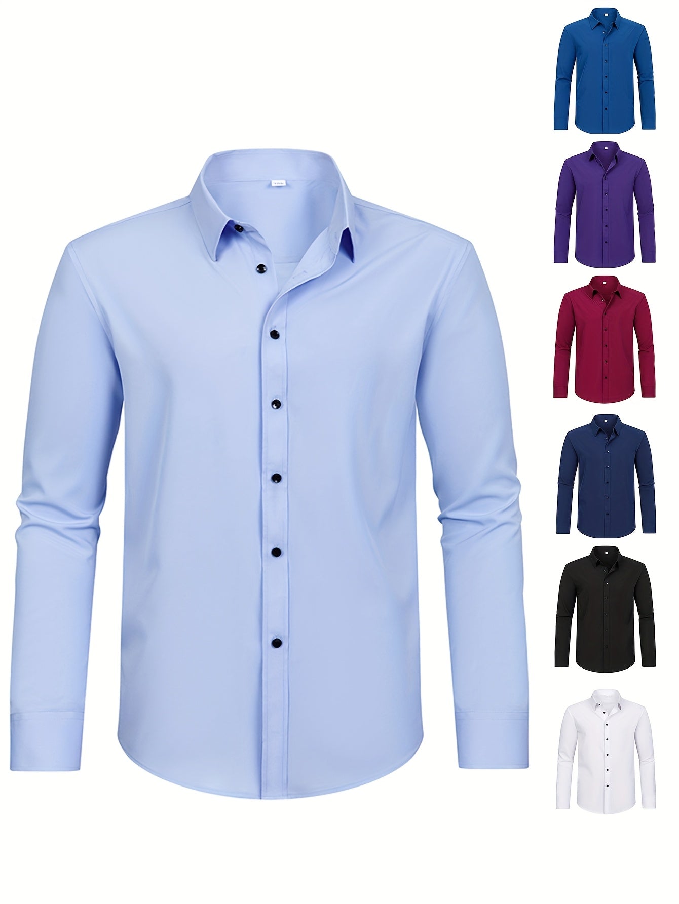 Erkaklar uchun klassik biznes formal uzun qo'lqonli ko'ylak, to'g'ri rangda, kvadrat bo'yin va tugma tafsilotlari bilan, yumshoq polyester aralashmasidan tayyorlangan. Kuz/Qish mavsumi uchun katta o'lchamlarda mavjud. Mos keladi