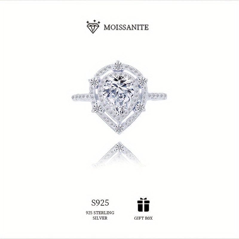 Chiroyli 2ct Moissanite To'y Halqasi - Gippoallergen S925 Sterling Kumushdan tayyorlangan, Ajoyib Ikki Suv Tomchisi Dizayni bilan, To'ylar va Maxsus Tadbirlar uchun Ideal, Luxuriy qutida keladi