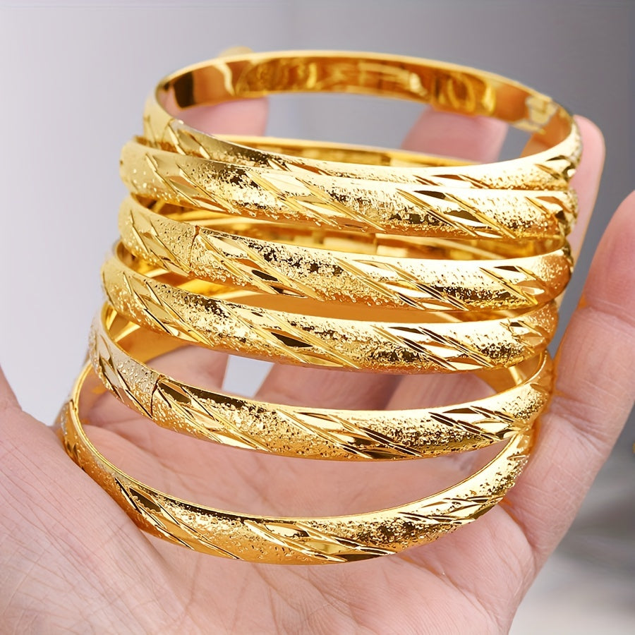 Set of 6 Gold Plated Middle Eastern Style Bangle Bracelets for Women Weddings Parties Everyday