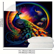Peacock Print Flannel Blanket Soft Cozy Throw for Couch Bed Travel