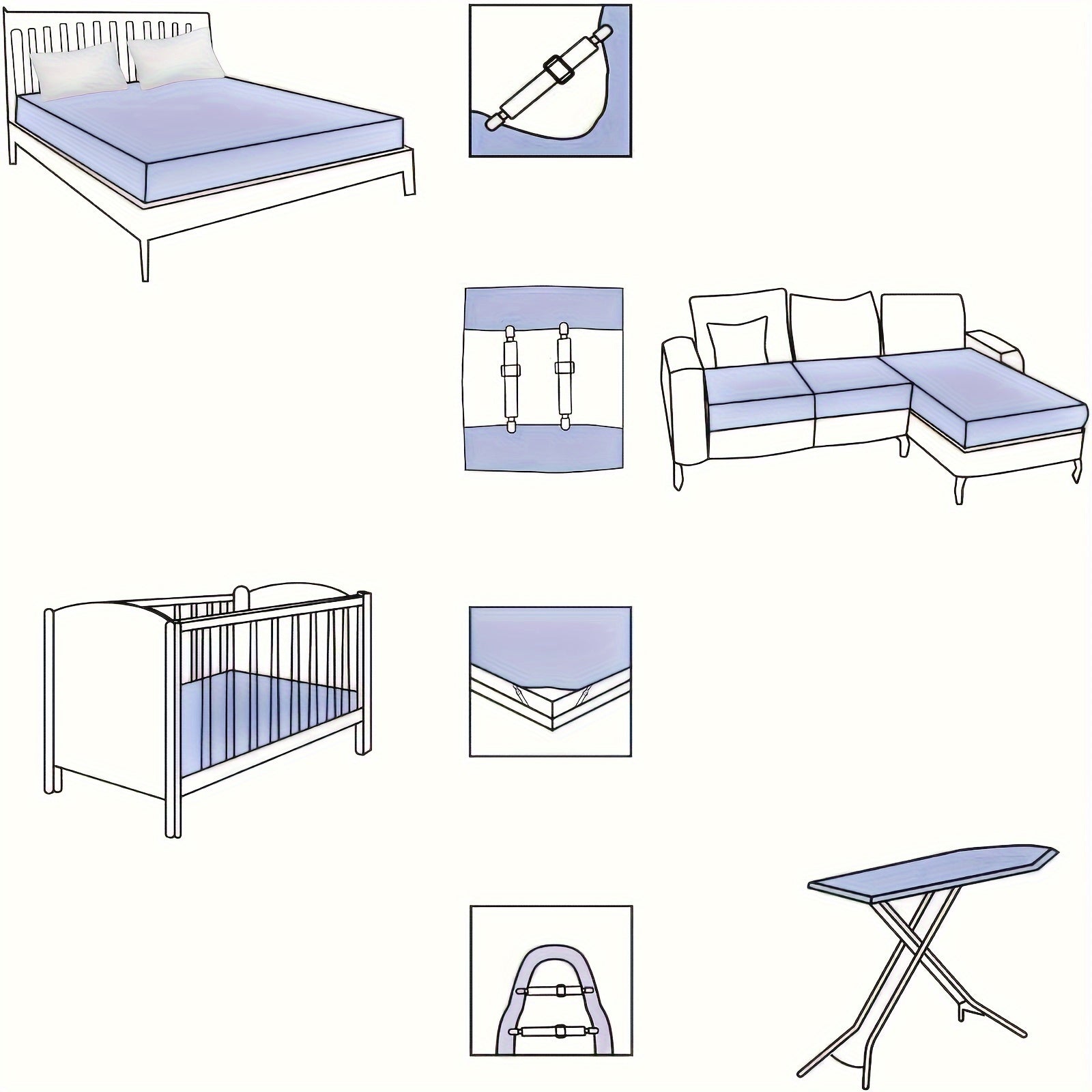 Регулируемые ремни для простыней с зажимами - набор из 2 или 4 шт., эластичные ремни для фиксации чехлов матрасов, диванных подушек и постельных принадлежностей