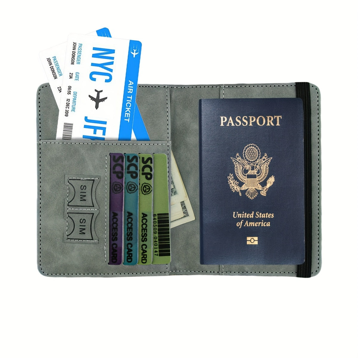 RFID Passport Holder Thin Retro PU Wallet Travel Document Organizer Light Grey
