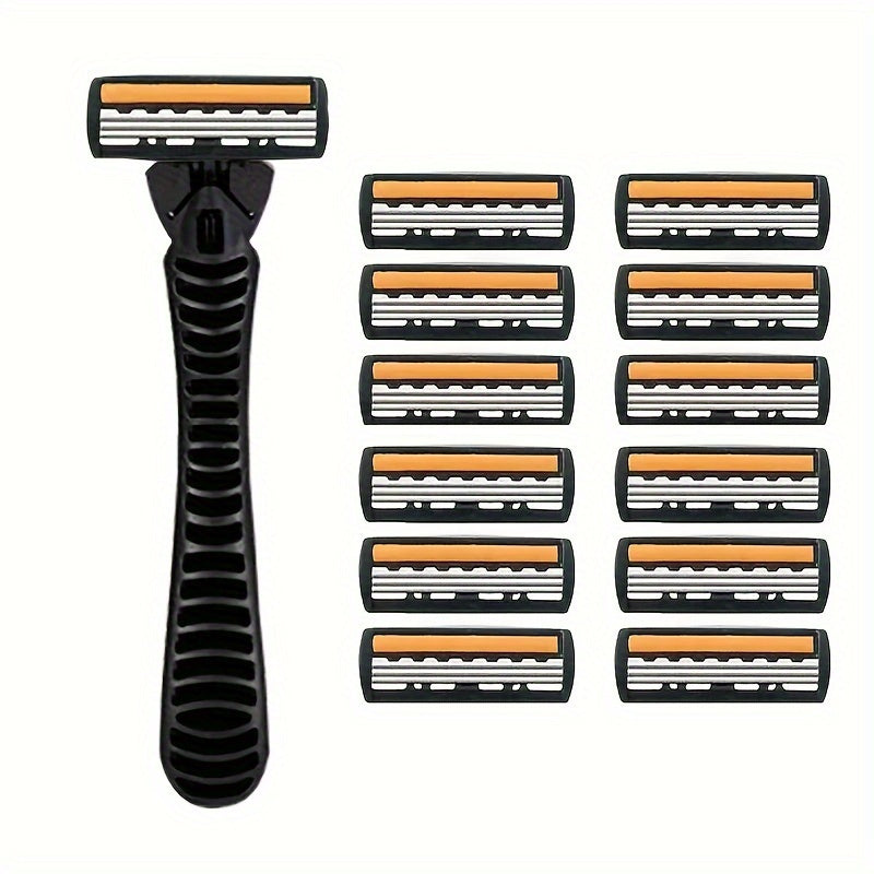 Men's Stainless Steel 3-Layer Manual Razor Set with Refill Options for Face Care