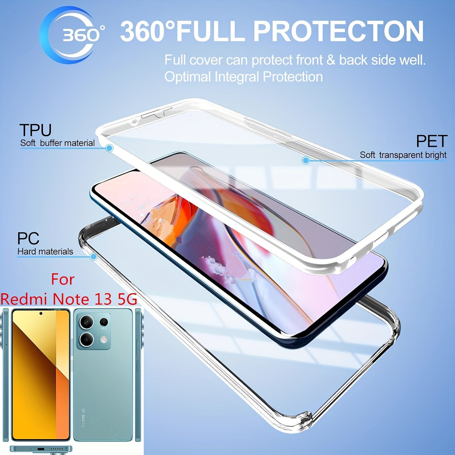 Полный ударопрочный чехол для телефона для моделей Xiaomi Redmi с прозрачной крышкой