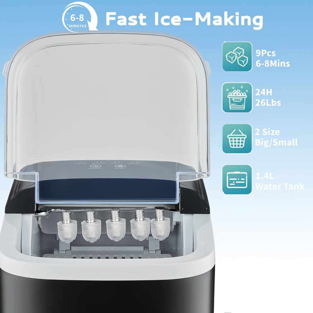 Portable Countertop Ice Maker 1.4L 12KG/24H 6-8 Min 2 Sizes for Home Kitchen Bar