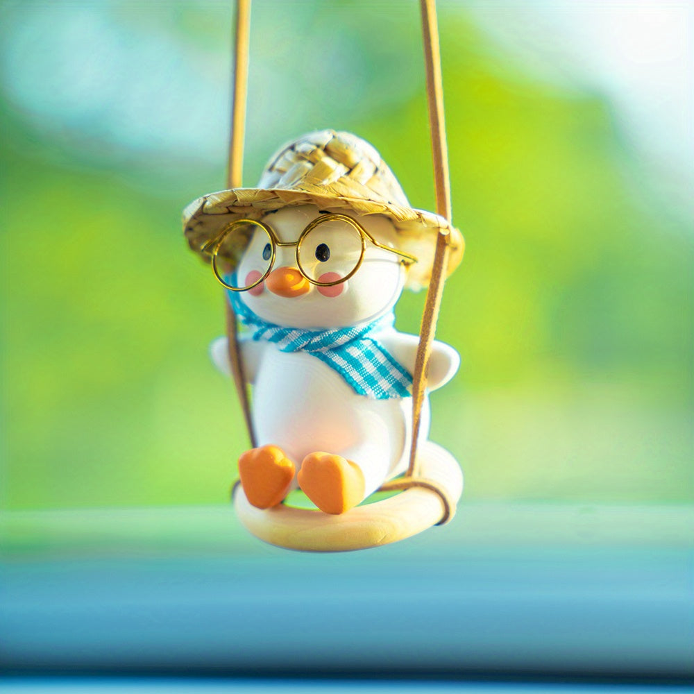 Women Girl Car Hanging Ornament Cute Duck Mirror Decor Rearview Mirror Accessory