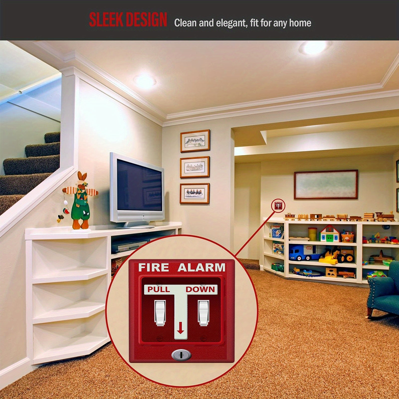 Placa decorativa de pared para alarma de incendio y luz con fácil instalación, sin necesidad de batería, para dormitorio y baño