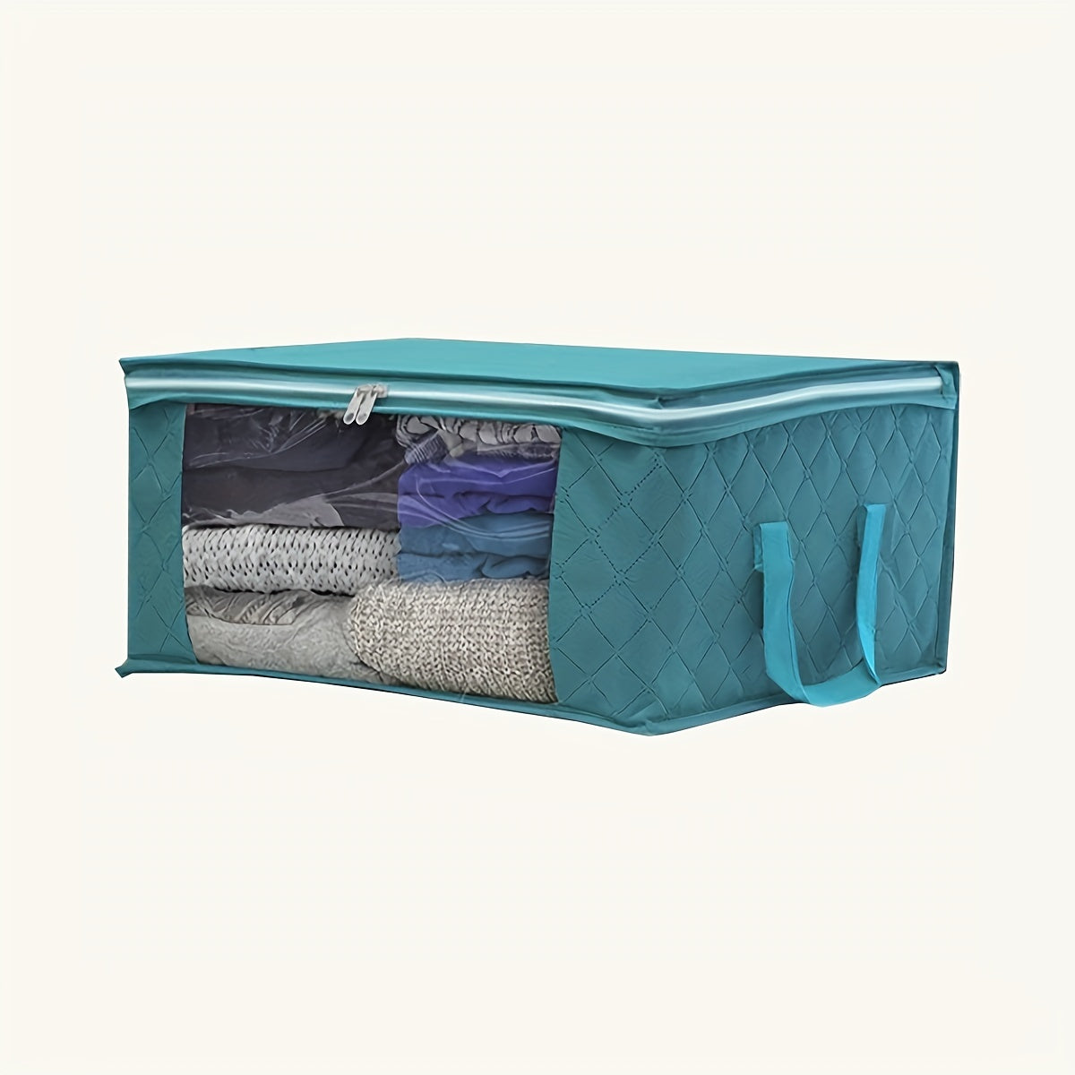 Bolsa de almacenamiento de ropa plegable con asa reforzada y ventana transparente 37L gris azul, organizador de armario para suéteres, abrigos y camisetas