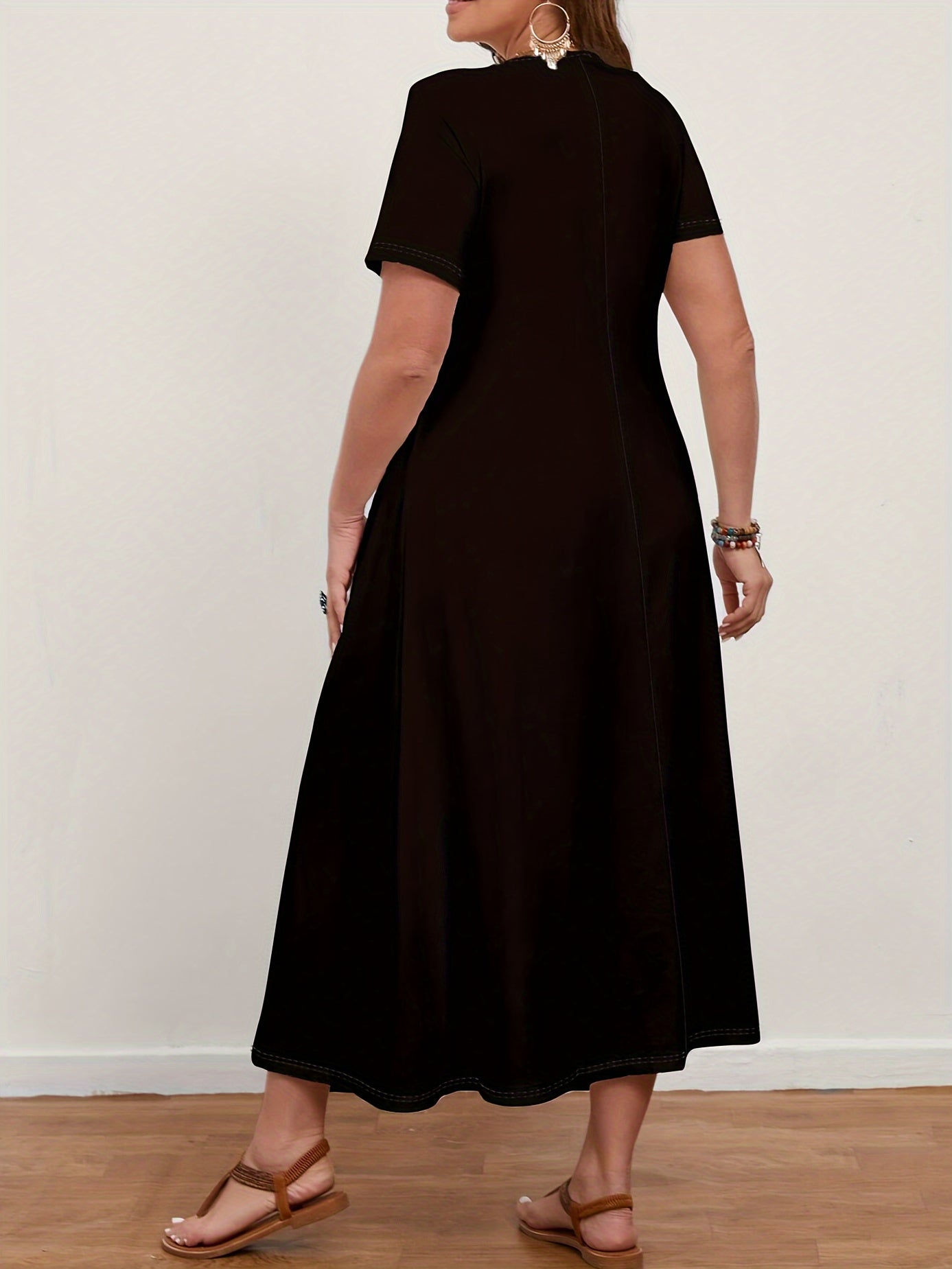 Платье-макси с цветочным принтом большого размера для весны и лета, с V-образным вырезом, из полиэстера