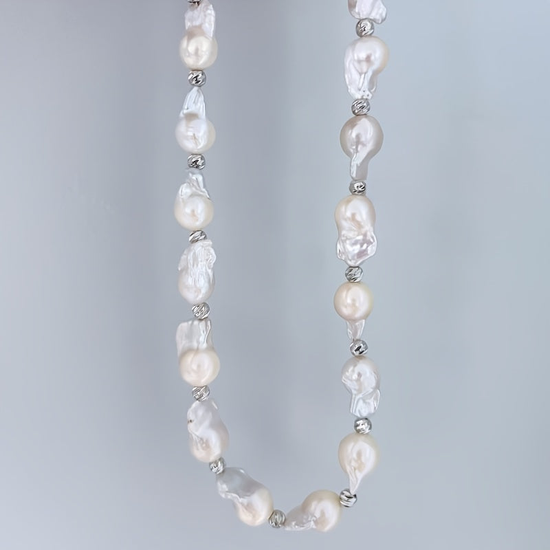 Freshwater Pearl Necklace 14mm-18mm White Baroque Handcrafted Jewelry for Mothers Day and Celebrations