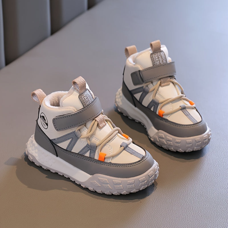 Детские кроссовки на высоком ходу с флисовой подкладкой, противоскользящие, повседневные, для улицы, осень-зима