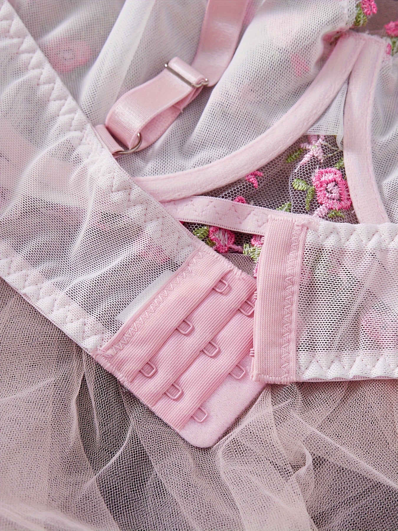 Adult Women's Floral Lingerie Set Polyester Blend Semi-Sheer with Stretch