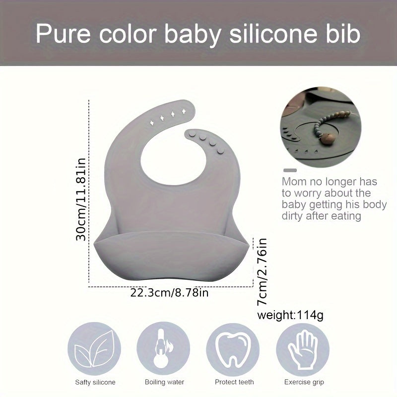 Baby Silicone Bib for Children 0-6 Years Waterproof Oil-Resistant Easy to Clean Adjustable