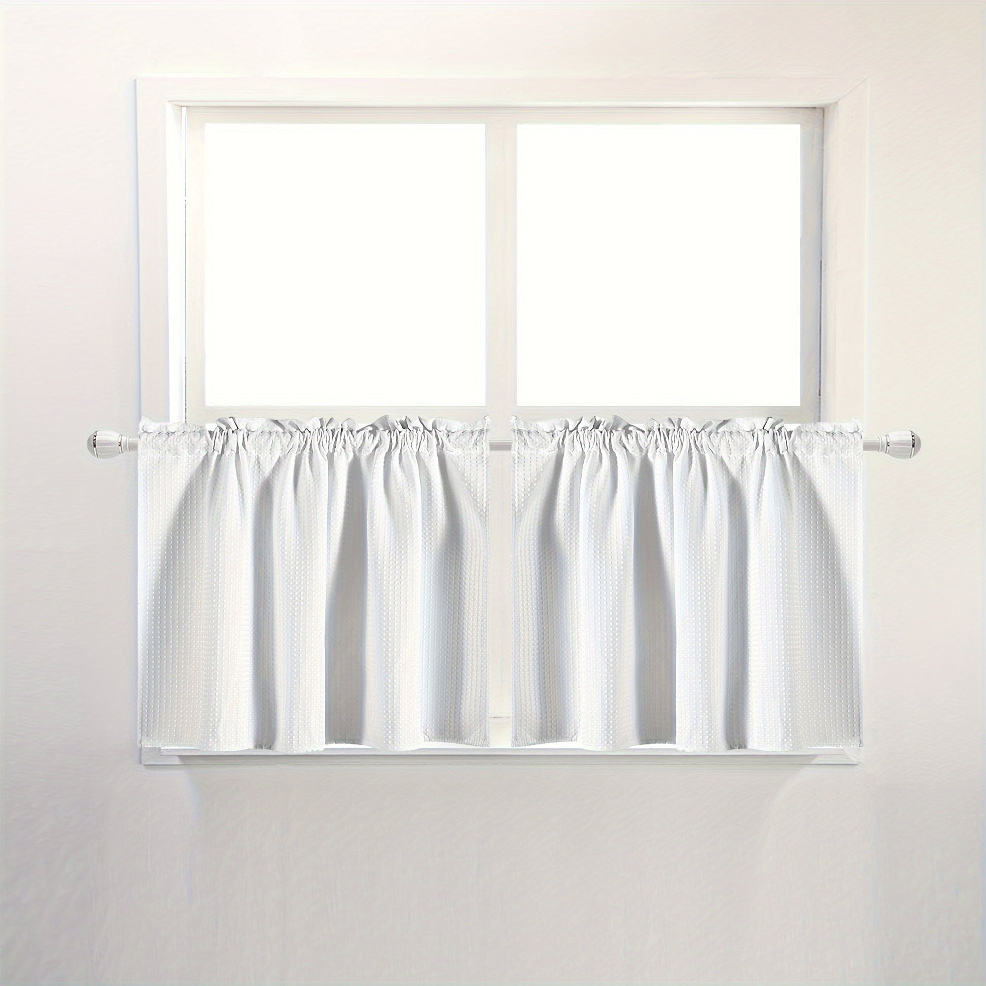 Set of 2 Waterproof Waffle Weave Half Window Curtains for Bathroom Kitchen Coffee Shop