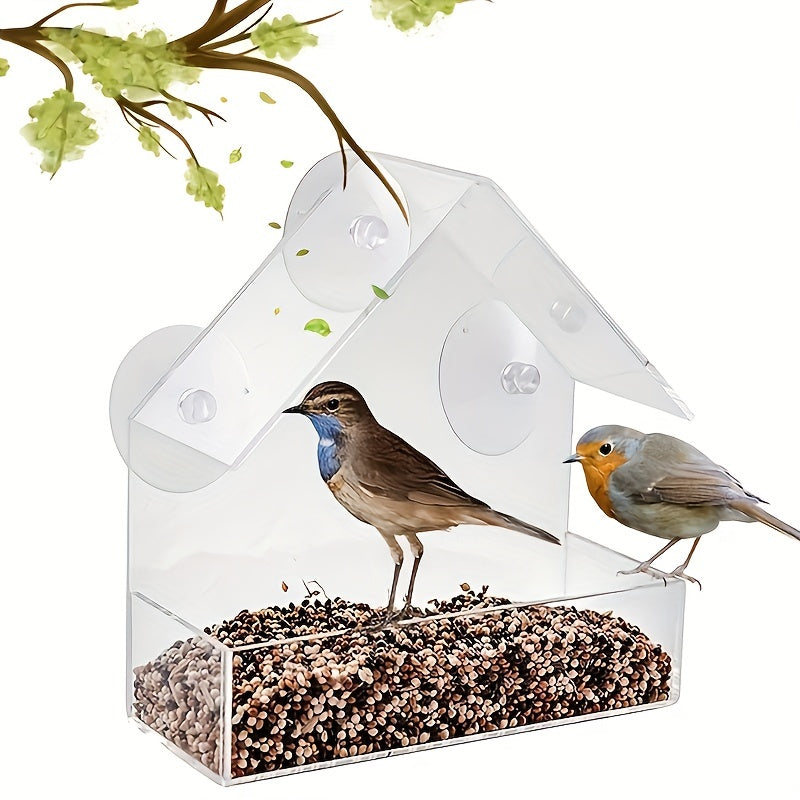 Clear Acrylic Bird Feeder with Suction Cup for All Bird Species Easy to Clean Window Mount