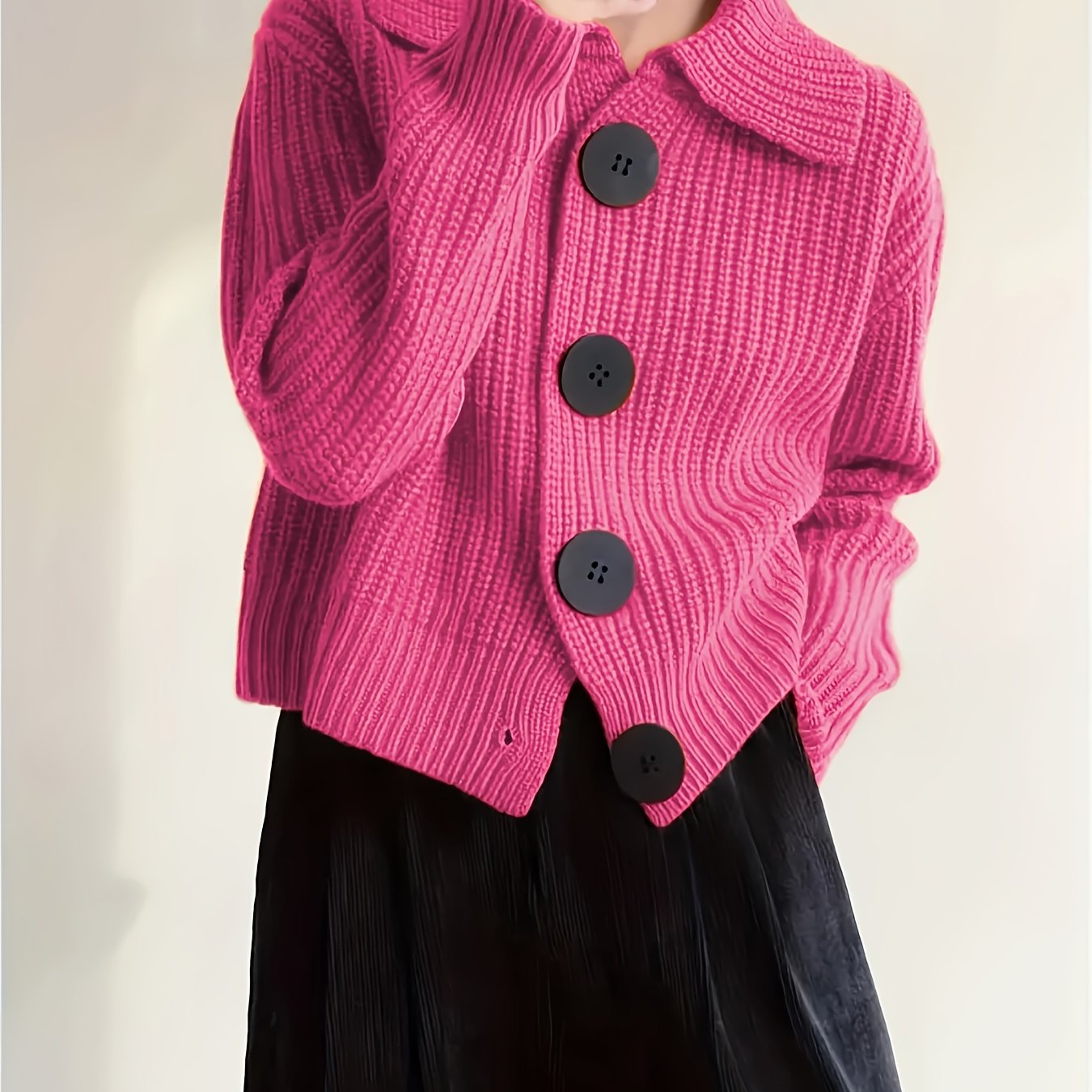 Plus Size Women's Knit Cardigan Sweater Coat with Button Closure for Fall Winter