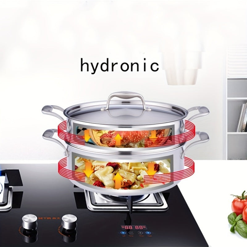 Juego de ollas de sopa de acero inoxidable con vaporera, 8L, compatible con inducción, apto para lavavajillas