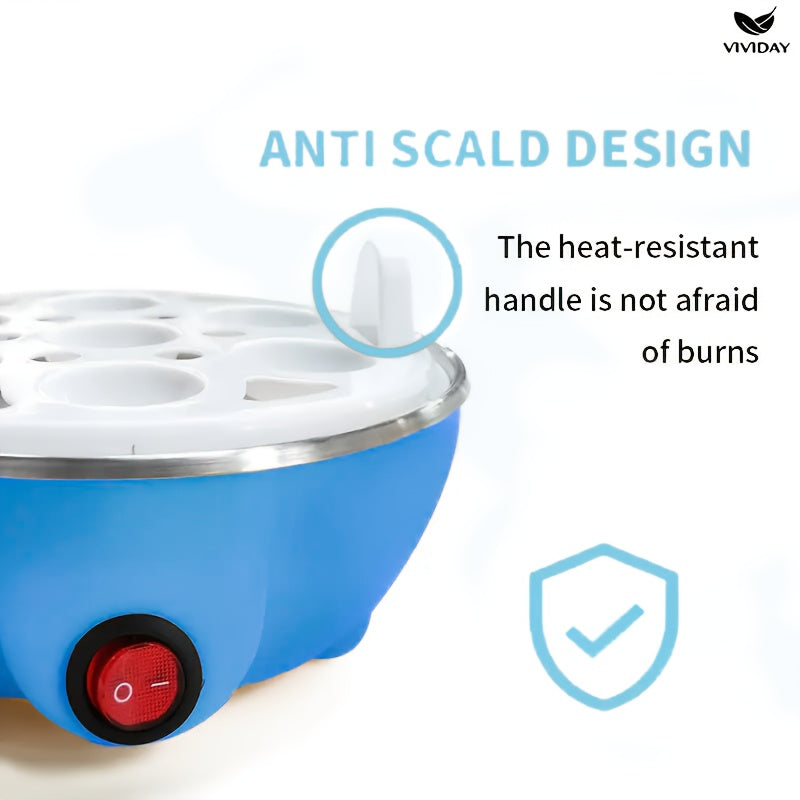 European Standard Blue Egg Cooker with Plug and Cook Feature, Single-Layer Design, Multifunctional Steaming and Cooking