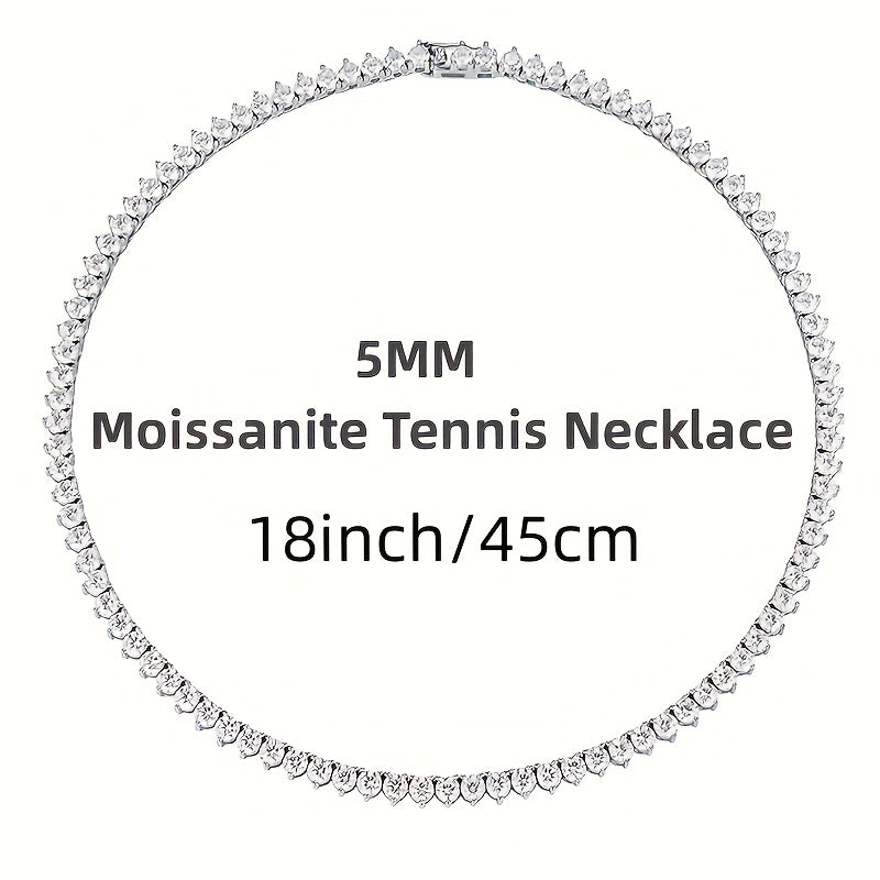 Sterling Silver Moissanite Tennis Necklace 5mm Claw Design for Women