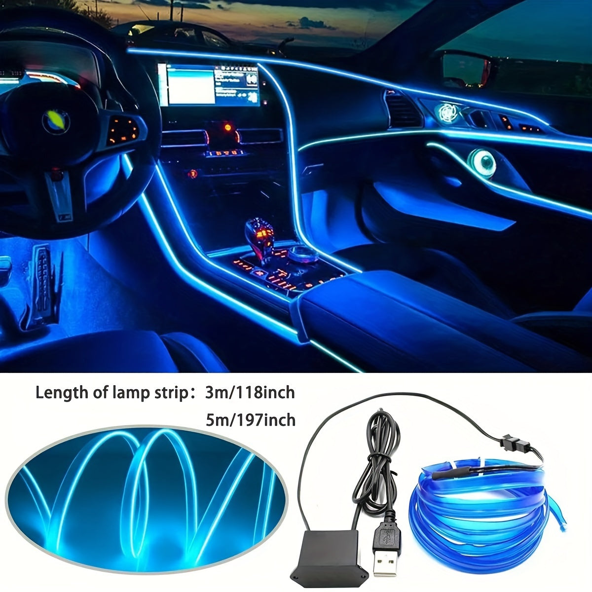 Luces interiores LED 3M/5M USB, luces decorativas inteligentes para ambiente, ideales para fiestas y vacaciones en coche