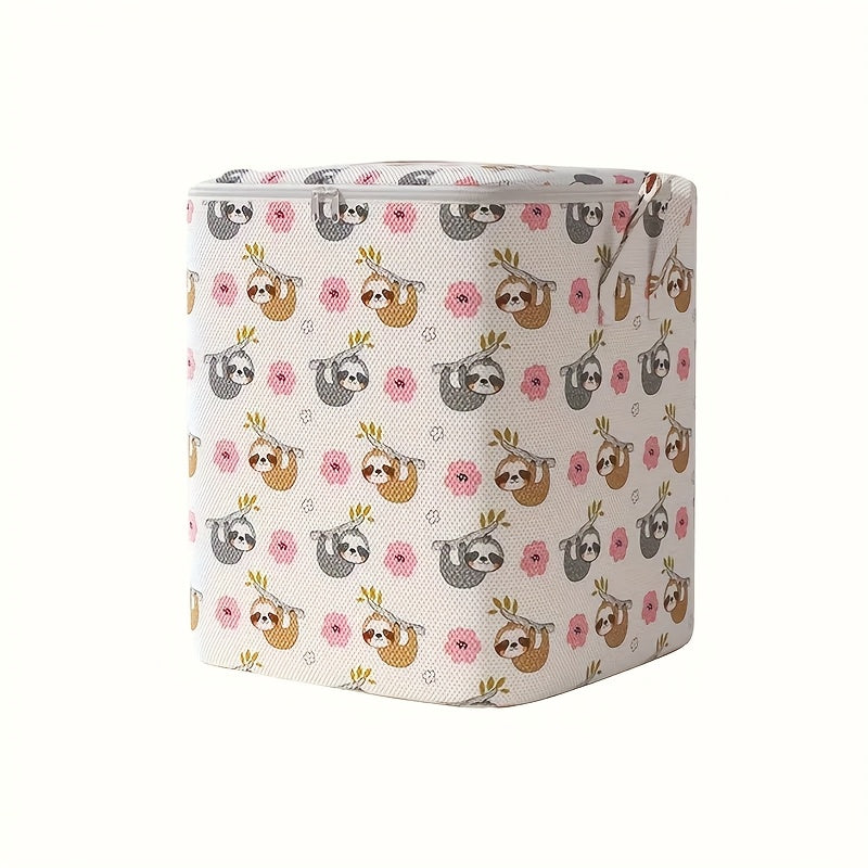 Large Sloth-Printed Fabric Storage Bag for Bedding Clothes Toys White