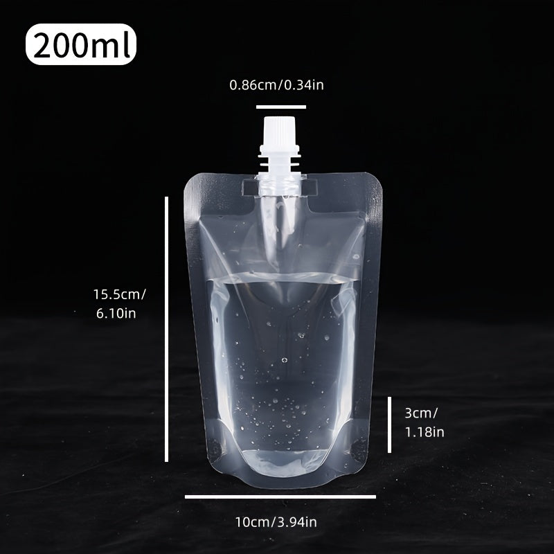 50 Pack Portable Disposable Juice Bags 200ml Transparent Spout Drink Pouches for Hot Cold Beverages