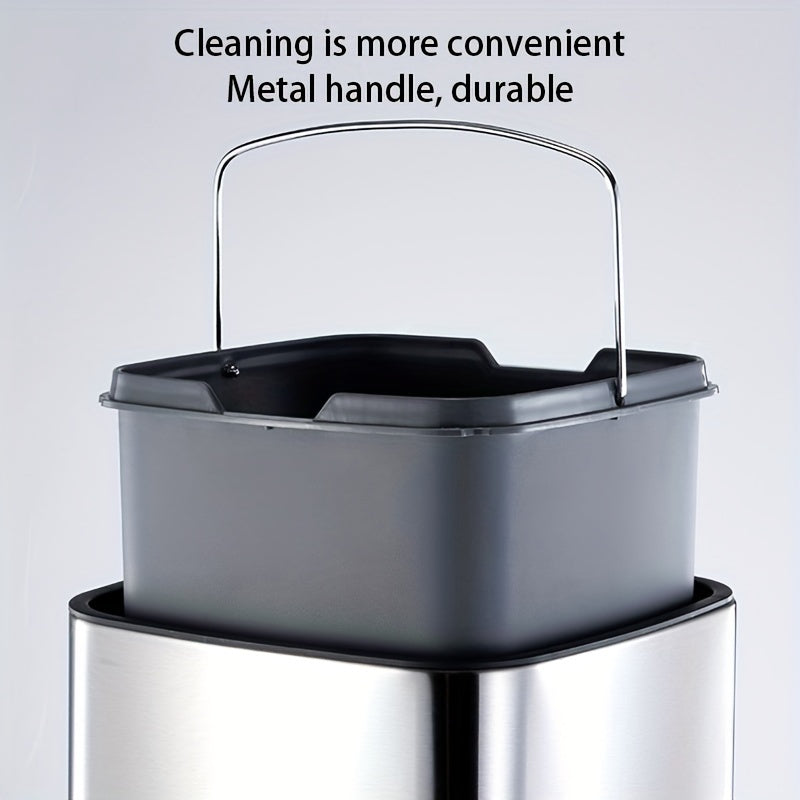 1 dona, Premium Stainless Steel Smart Trash Can - 10L hajm, Ko‘p sensorli faollashtirish, LCD panel, sumka saqlash, qulay batareya o‘rnini almashtirish, Zamonaviy uy dekoratsiyasi uchun ideal.