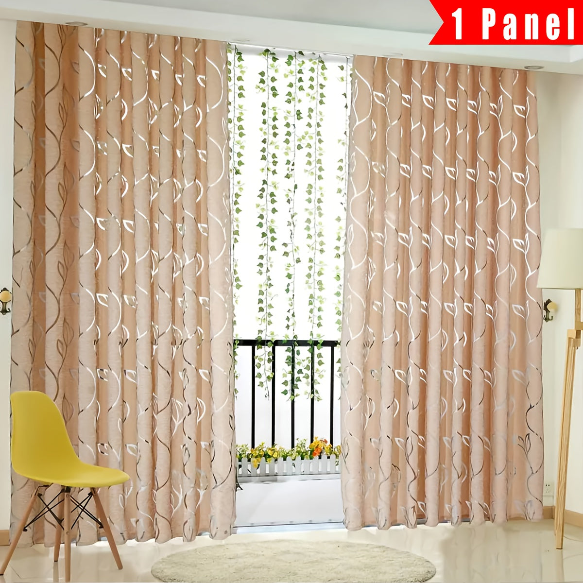 Jacquard Leaf Pattern Light-Filtering Curtain with Rod Pocket 1 Piece Polyester