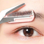 Tijeras de acero inoxidable rosa para cejas con peine incorporado para el cuidado
