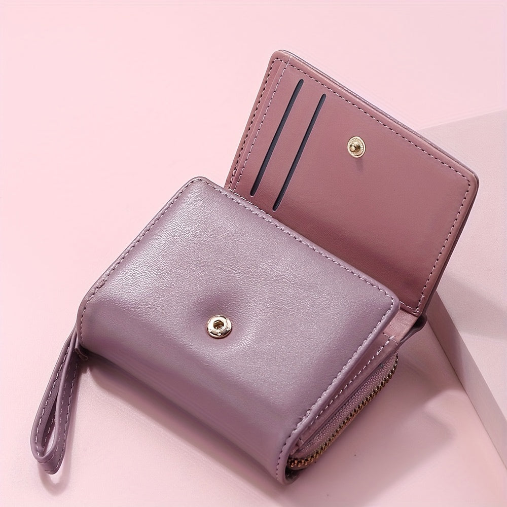 Ayollar uchun ko'p funksiyali minimalist uch qismli qisqa hamyon, tangalar uchun cho'ntak va kredit karta ushlagichi bilan.