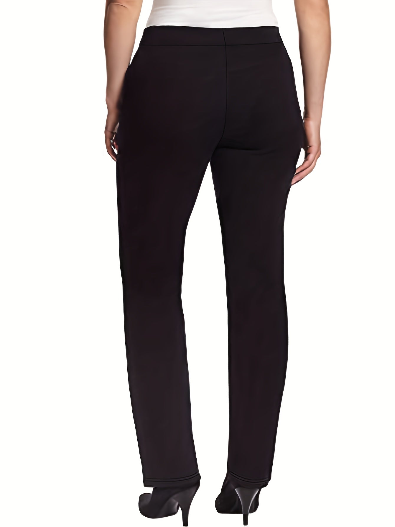 Women's Plus Size Stretch Straight Leg Pants Black High-Rise Trousers