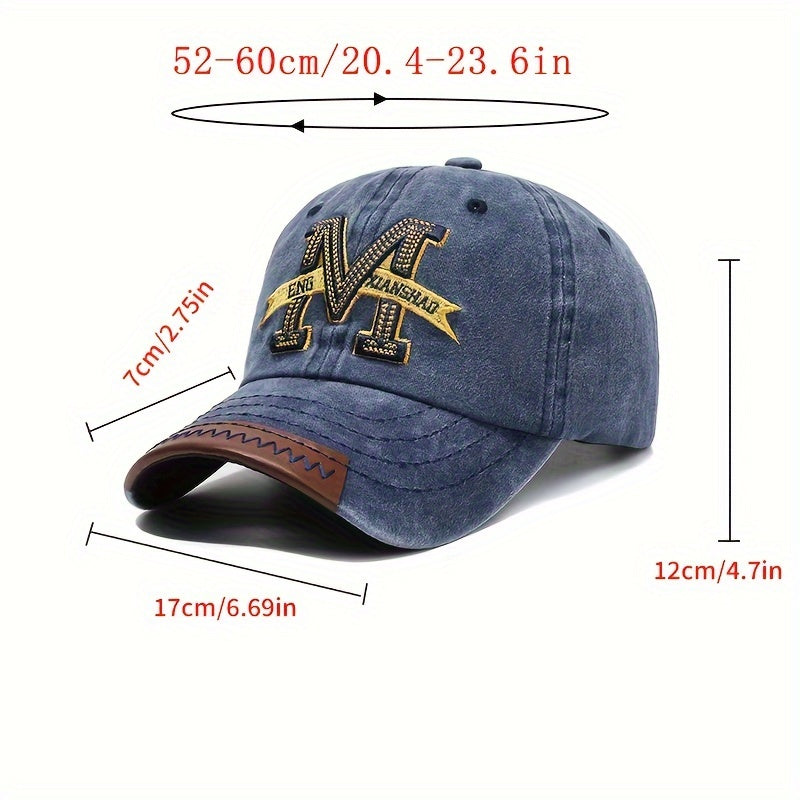 Men Women Denim Duckbill Cap Spring Autumn Washed Cotton Embroidered Letter M Baseball Hat