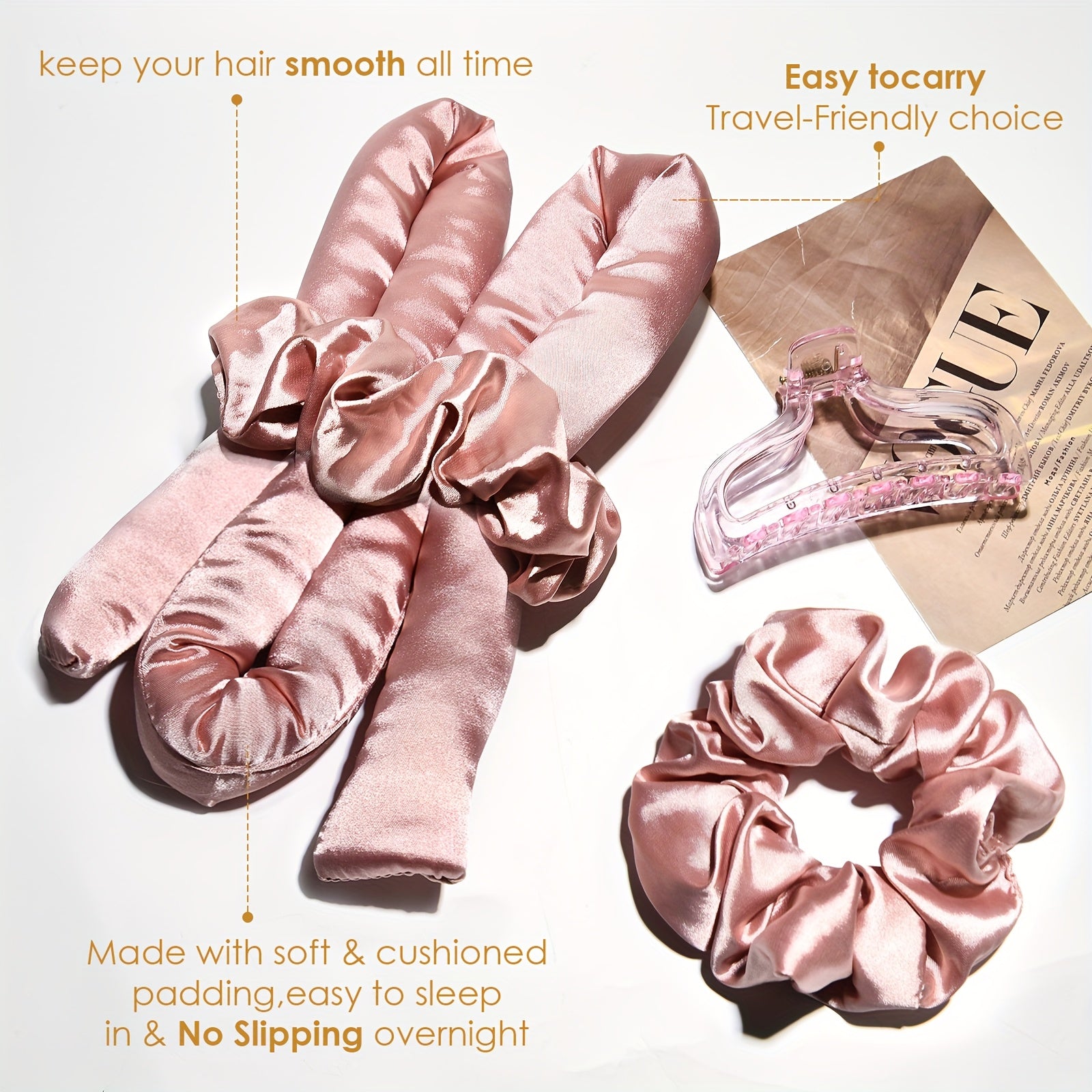 Heatless Satin Hair Curlers Set for Women and Girls with Curling Rod Headband and Loops