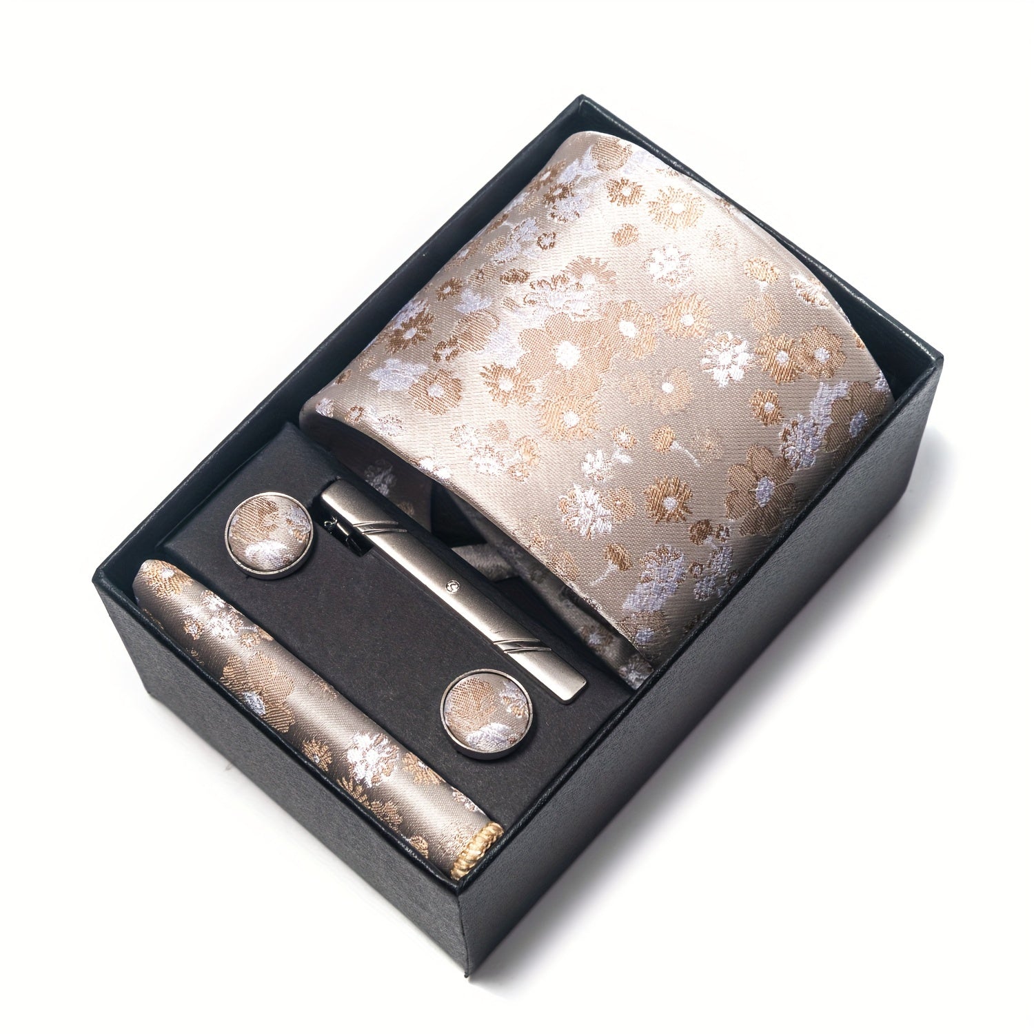 Erkaklar uchun gullar bilan bezatilgan galstuk va manşetkalar to'plami rasmiy tadbirlar, ofis kiyimi va bayramlar uchun