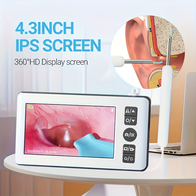 Portable Ear Endoscope with 10.92cm IPS Screen 1080P HD Camera and Recording