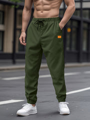 Men's Casual Woven Polyester Drawstring Pants Solid Color Regular Fit All-Season