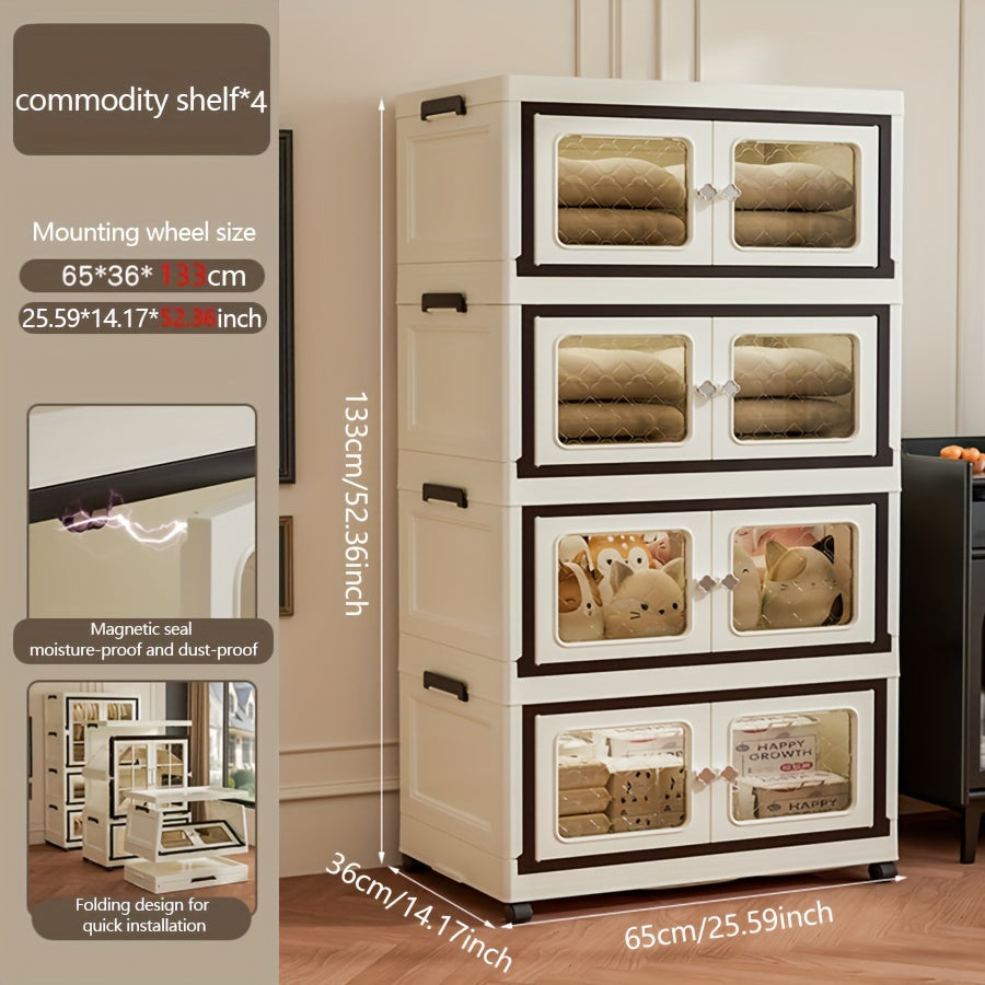 Armario de almacenamiento multifuncional de plástico con ruedas para dormitorio, cocina y baño