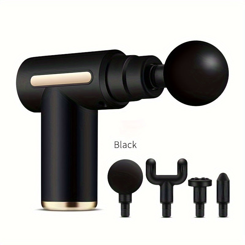 Black and Gold Handheld Percussion Massage Gun with 4 Heads 6 Speeds Rechargeable