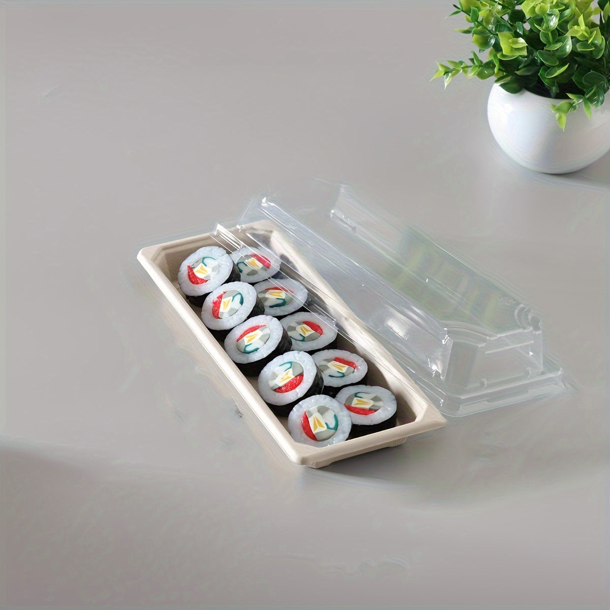 Set of 10 Eco-Friendly Disposable Sushi Boxes with Lids for Picnics and Outdoor Dining