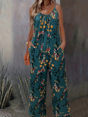 Plus-Size Casual Jumpsuit with 3D Floral Print Pockets Vacation Style