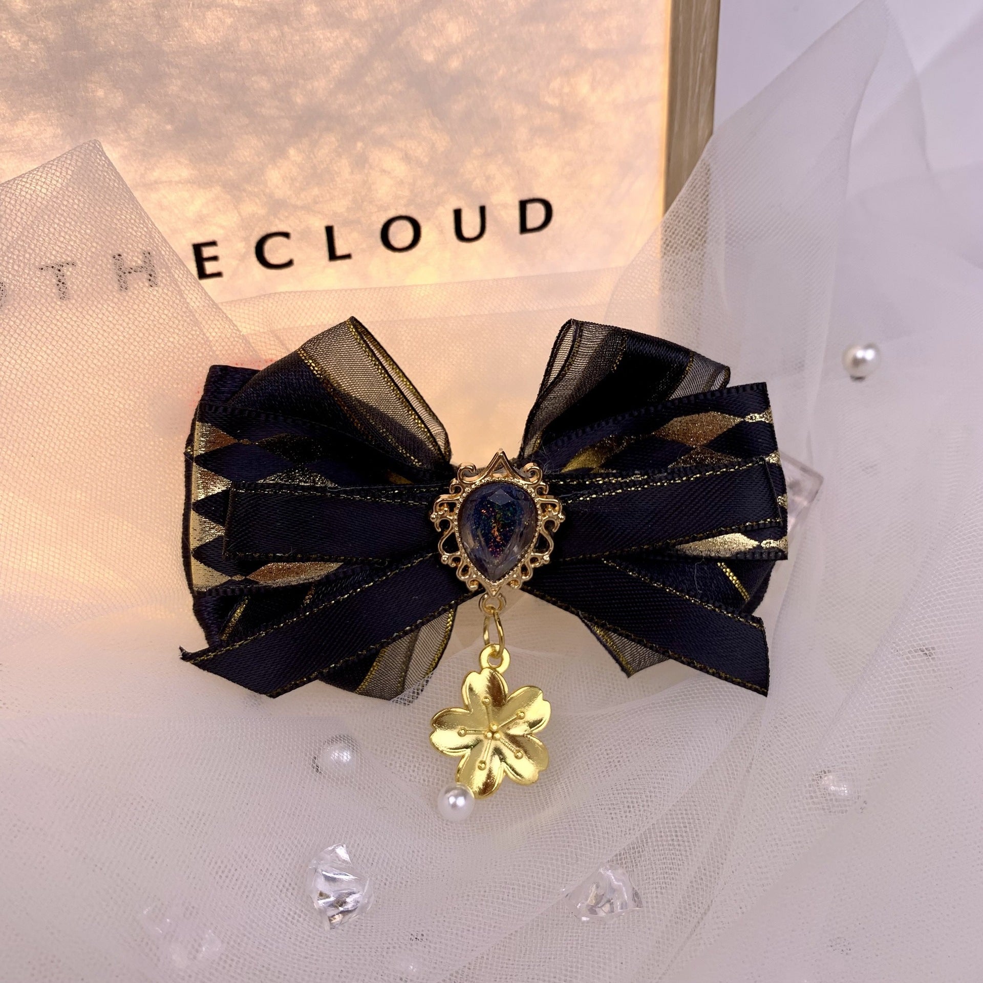 Elegant Velvet Bow Tie Brooch Pin with Rhinestone Accents - Perfect accessory for dress uniforms and formal wear