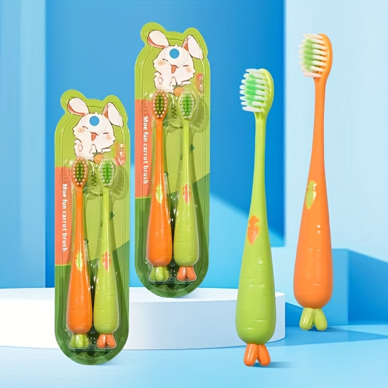 Set of 2 Cartoon Carrot Toothbrushes for Kids with Soft Bristles for Sensitive Gums