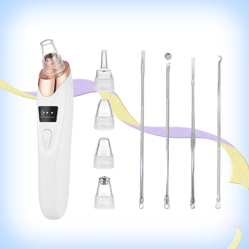 USB Rechargeable Blackhead Remover with 5 Replacement Heads for Facial Cleansing